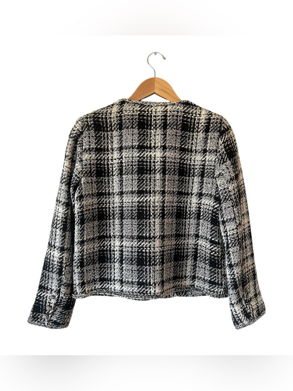 ADRIANNA PAPELL Black White Tweed Boulce Blazer Jacket Small Old Money Parisian - Picture 7 of 11